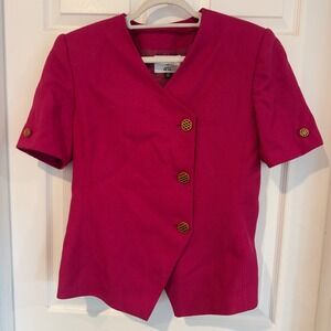 Kasper for ASL Magenta Pink Asymmetrical Button Short Sleeve Blazer Vintage 12